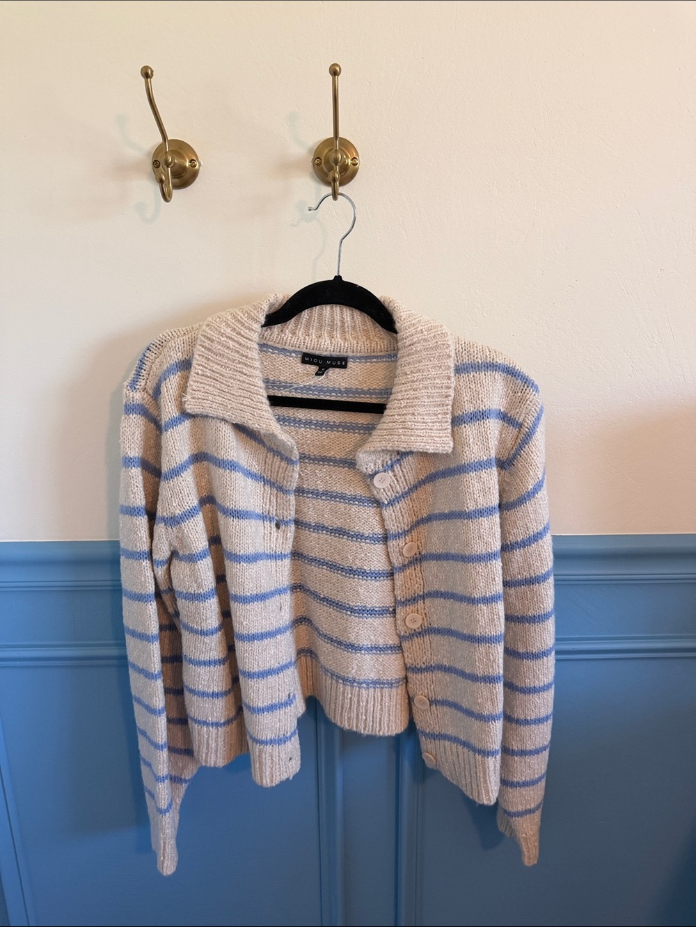 Madewell Cream and Light Blue Striped Button Cardigan